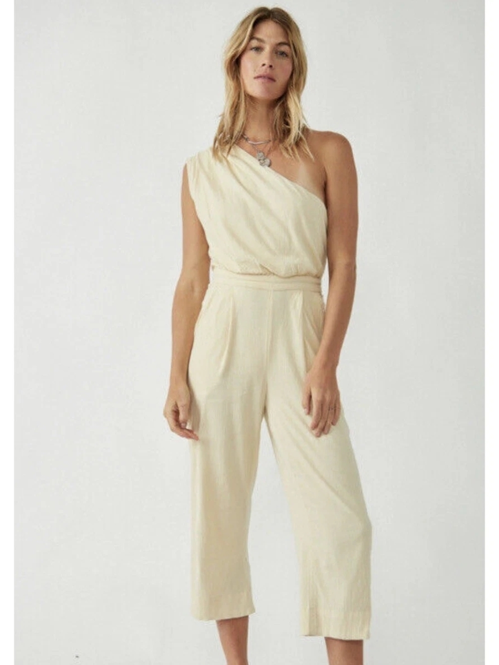 Free People Avery One-Shoulder Cream Jumpsuit Size 4 NWT
